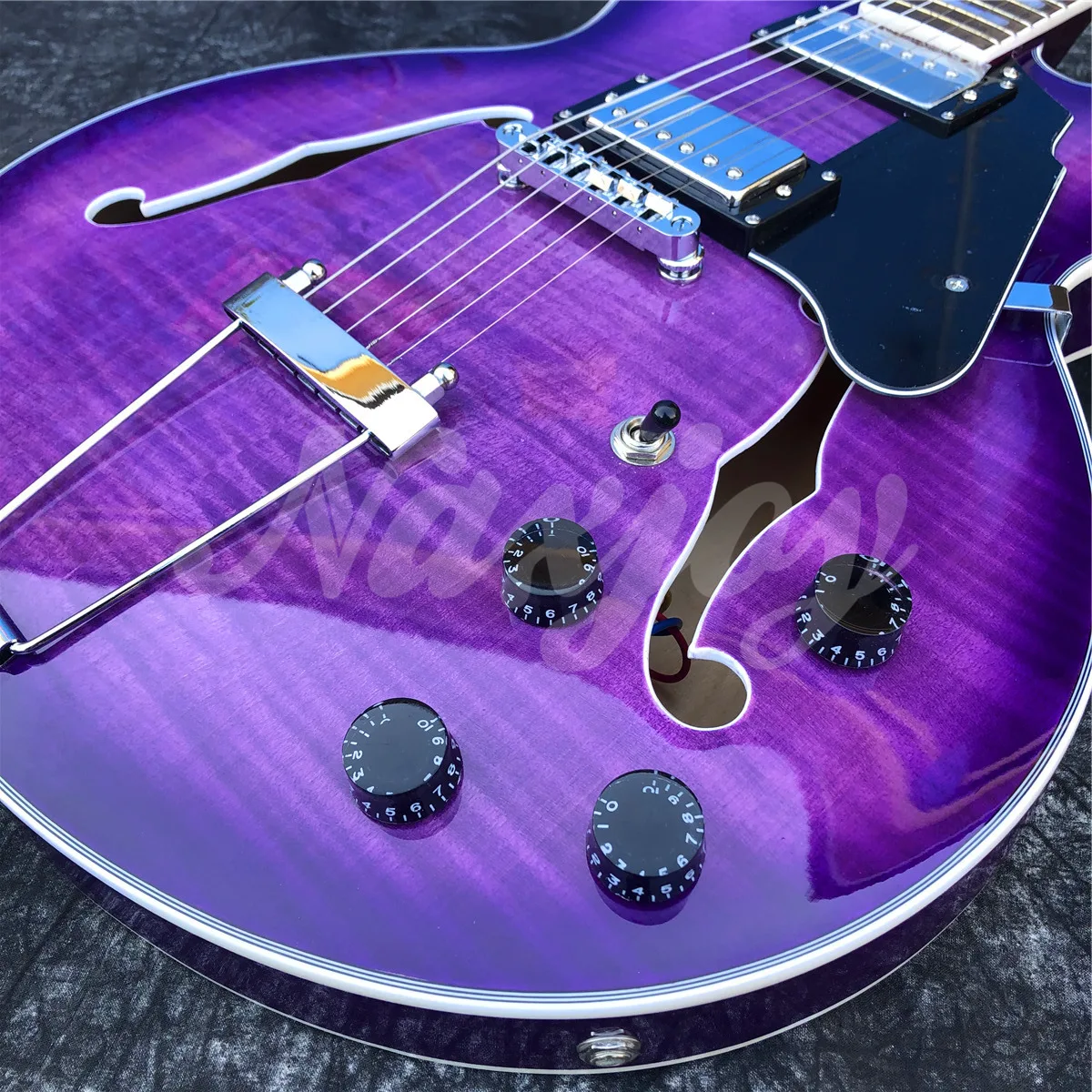 Grote Purple Flame Maple Electric Guitar Rosewood Fingerboard Double F Holes Thin Body Jazz,Free Shipping