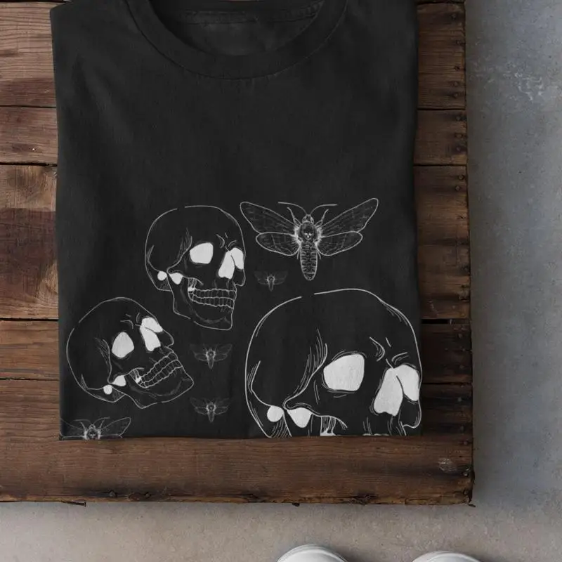 

Dark Academia Clothing Alt Skull T Shirt Grunge Aesthetic Mall Goth Y2K Egirl Skeleton Moth