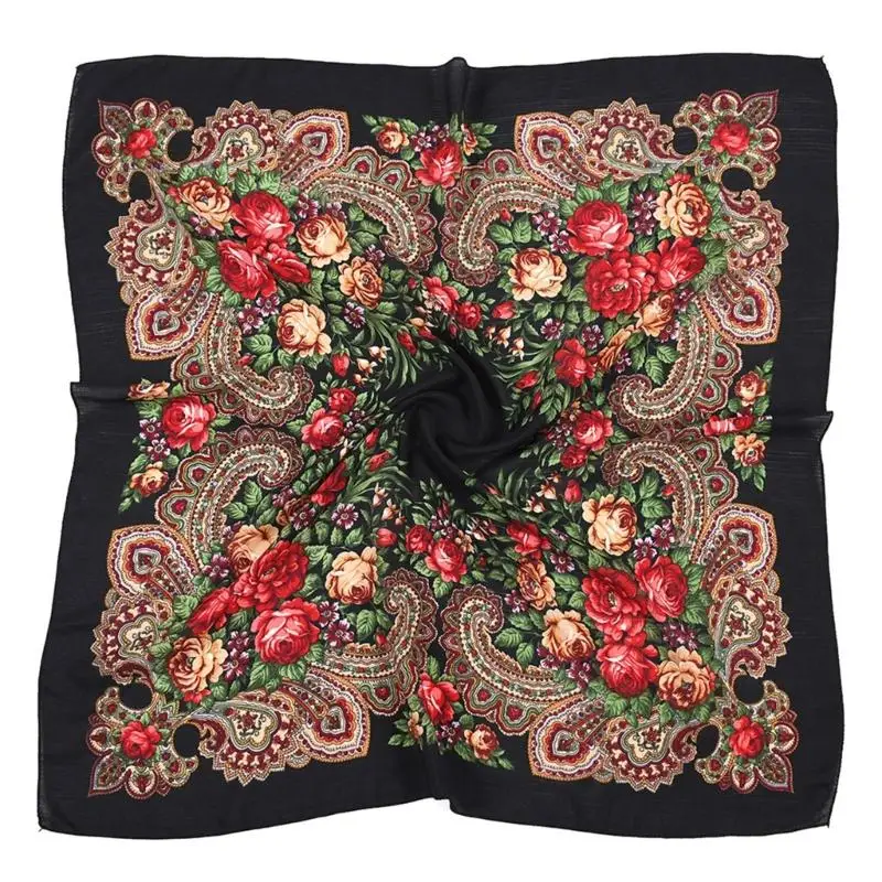 31BB Viscose Square Hair Scarf for Women, Russian Print Head Wrap Bandana, 80 x 80 for Daily Wear and Travel Looks