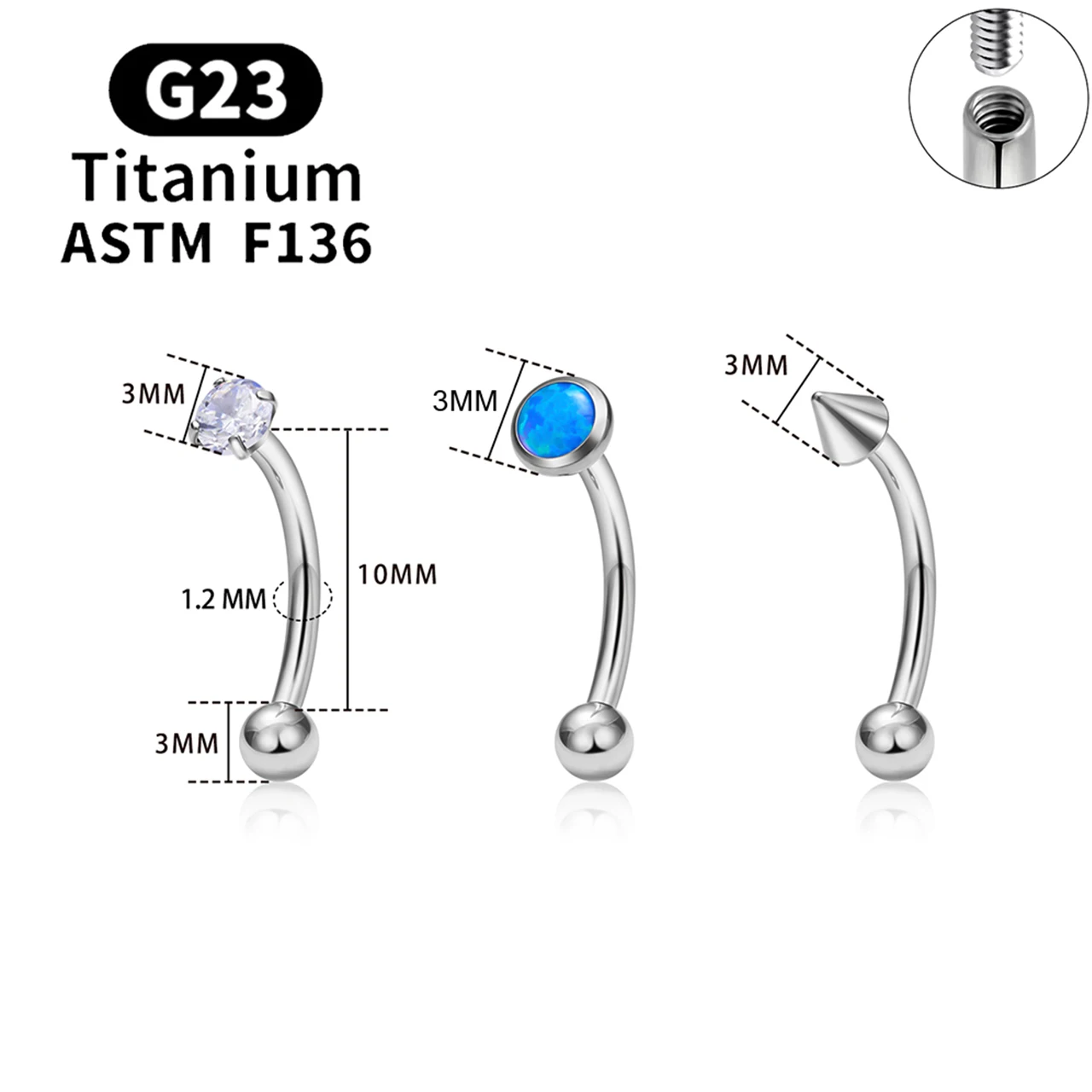 ASTM F136 Titan Hexagramm Rook Ohrring Gebogene Barbell Bauchnabelringe 16G CZ Innengewinde Augenbrauenring Körperschmuck – Detail 4