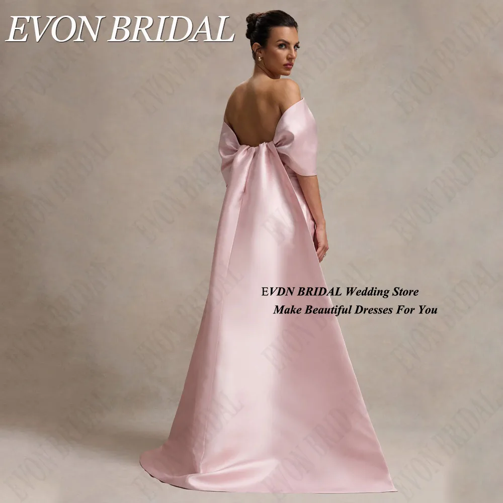 Evon bridal-パーソナライズされたピンクのサテンのイブニングドレス,裸の肩の弓,人魚のドレス,ケープ,背中の開いたドレス ピンクサテンの有名人イブニングドレス肩出しリボンマーメイド舞踏会ドレス開角露背法衣カスタム