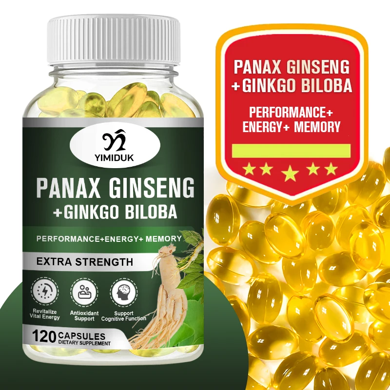 

Korean Red Ginseng + Ginkgo Biloba Supplement - Enhance Body Functions & Support Immune System, 60/120 Capsules