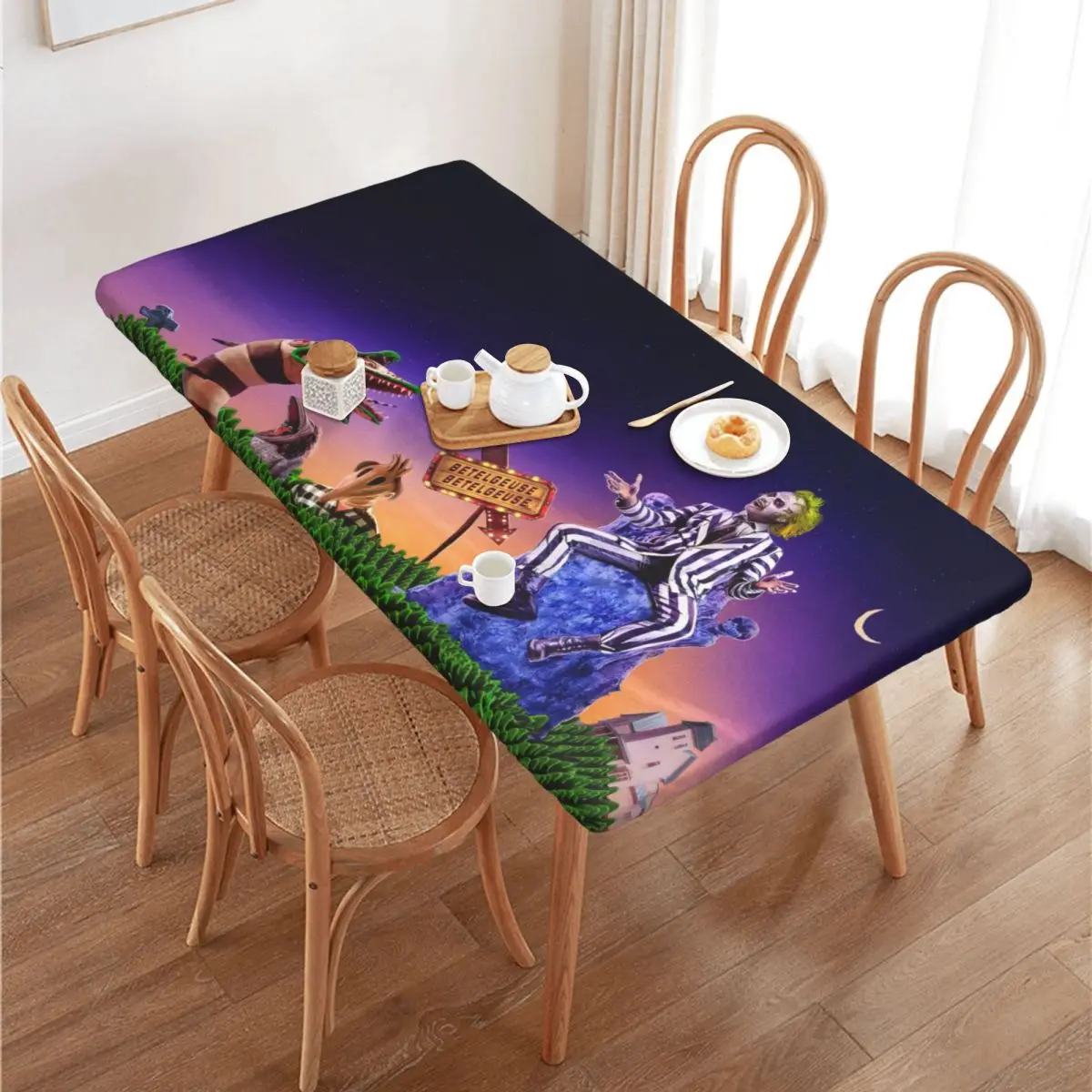 Custom Rectangular Oilproof Tim Burton Beetlejuices Horror Film Table Cover Table Cloth 4FT Tablecloth for Picnic