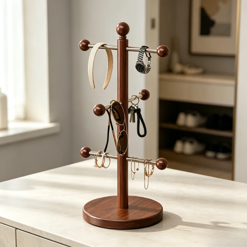 Wooden Vertical Desktop Organizer Key Jewelry Eyeglasses Holder Multifunctional Hanging Cup Display Rack for Home
