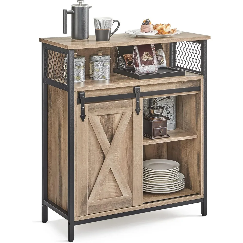 Buffet Cabinet, Sideboard with Open Compartment, Sliding Barn Door