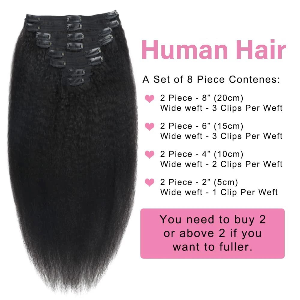 Kinky Straight Clips In Human Hair Extensions 8Pcs/Set In Brazilian 100% Remy Human Hair Natural Color Extensions 10-26inch 120G