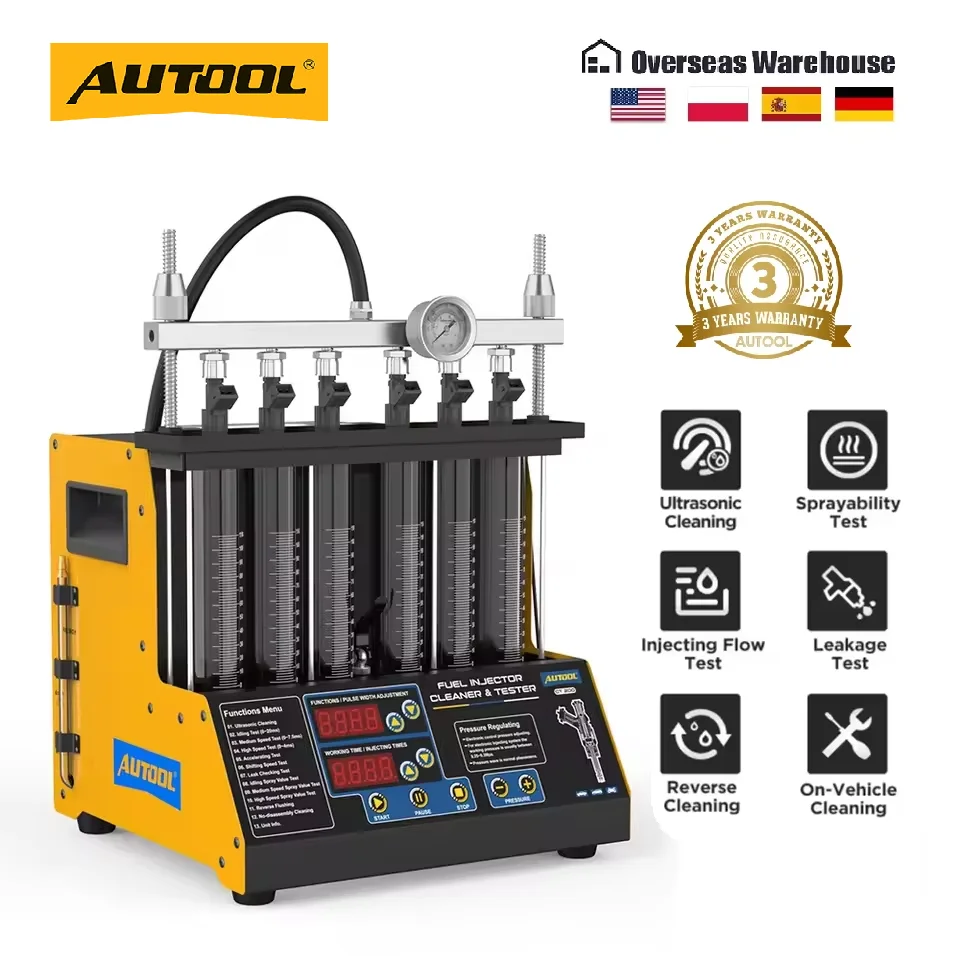 

AUTOOL CT200 Car Fuel Injector Tester Cleaning Machine Ultrasonic Gasonline Nozzle Cleaner Fuel Injectors 6-Cylinders