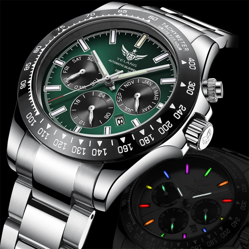 Yelang V1033 Men Sports Luminous Watch 42mmLuxury Japan 9120 Automatic Mechanical Sapphire 10Bar 100M Waterproof Watch