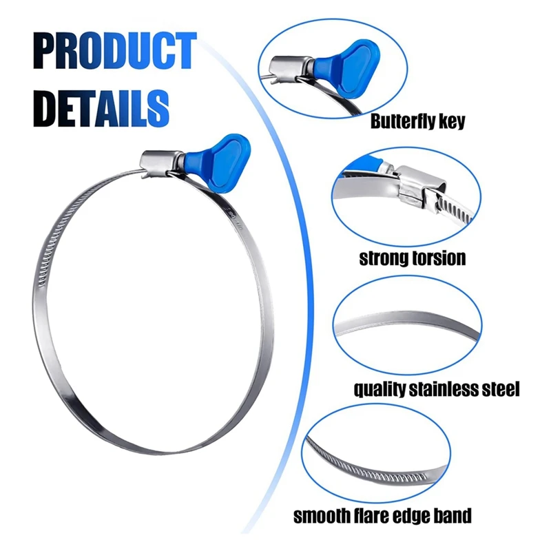 20 шт., 4-дюймовый ключ, хомут для шланга, винт с накатанной головкой, регулируемый хомут для труб, вентиляционный зажим для сушилки, нержавеющая сталь
