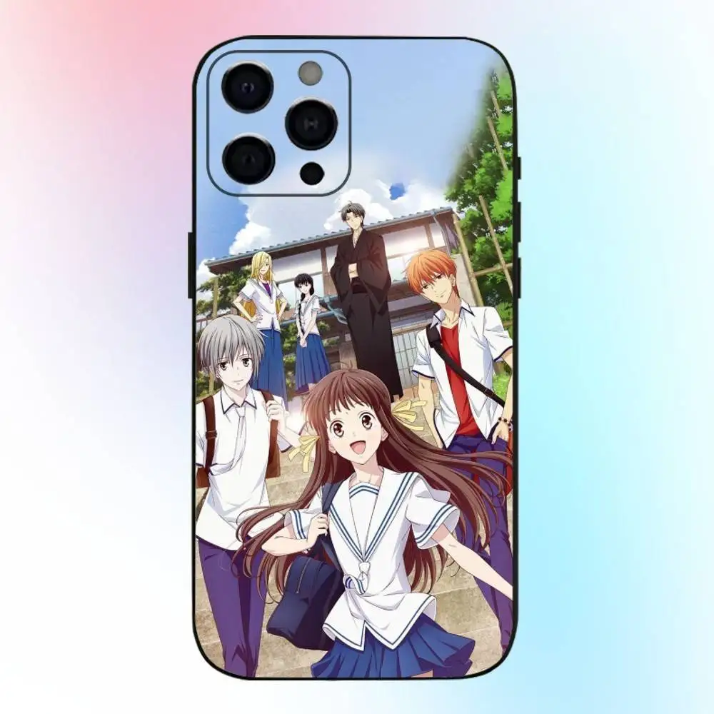 حافظة هاتف أنيمي F-fruit B-Basket-es لهاتف iPhone17,16,15,14,13,12,11 Plus,Pro Max غطاء أسود ناعم