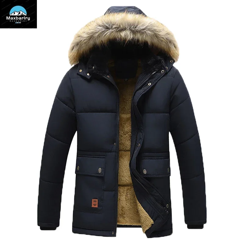 Parka masculina impermeável com capuz de pele, parkas de lã grossa, casaco casual, casaco quente de inverno, moda outono, nova