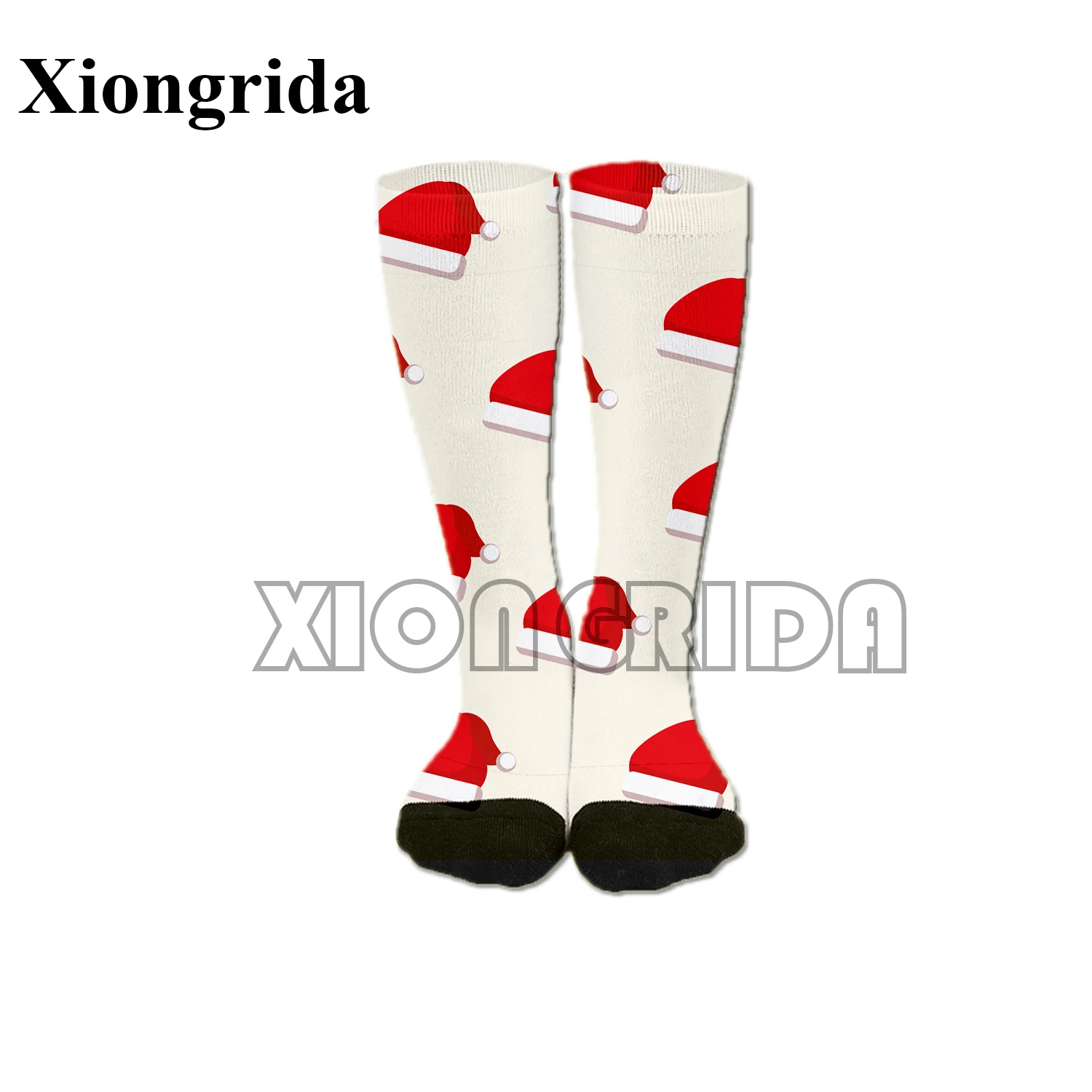 

Christmas Hat Mens Socks Casual Holiday Fashion Elk Xmas Hat Lights Pattern Print Compression Midi Socks Unisex Long Socks New