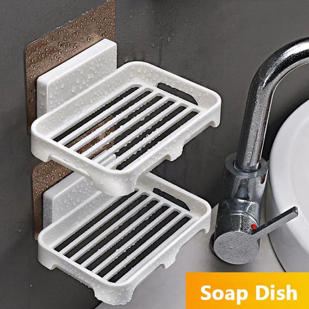 

Plastic Punch-free Bathroom Accessories Wall Mounted Bathroom Container Organizer Soap Dishes Soap Holder Storage Rack