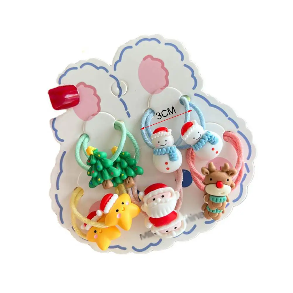 5 زوج جديد لطيف الكرتون إِلْكَة عيد الميلاد مرونة العصابات الشعر المطاط الشعر حبل التعادل الفتيات الشعر Scrunchie ذيل حصان حامل اكسسوارات #6