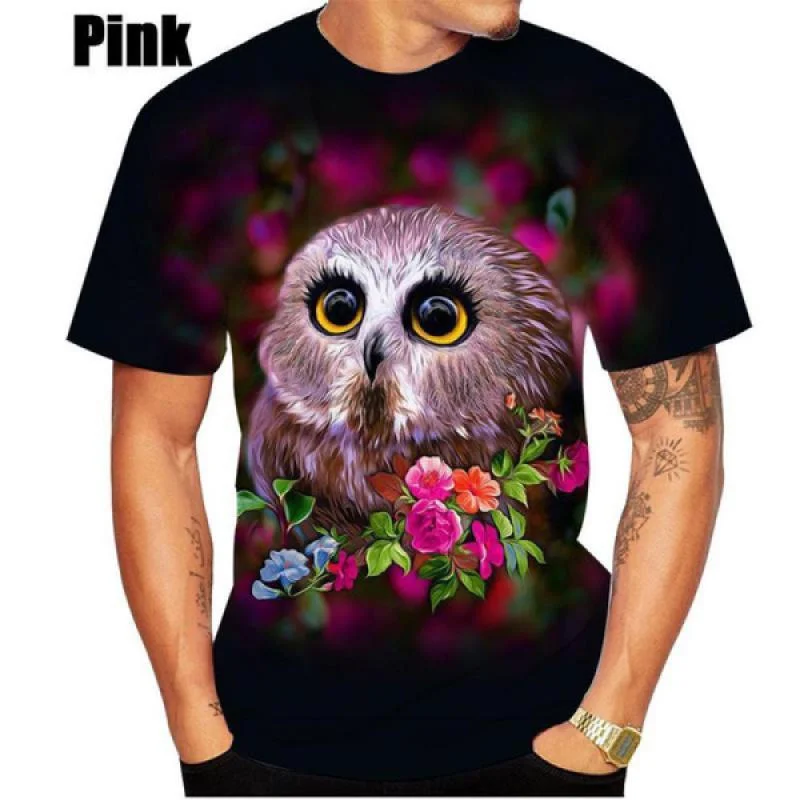 Men\'s/women\'s 3D Owl T Shirt Animal Short-sleeved Round Neck Men\'s Tee Tops