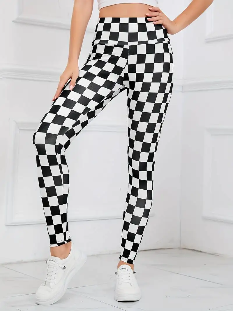 Black and white color print high waist and hip lift daily work and play wearing women\'s leggings