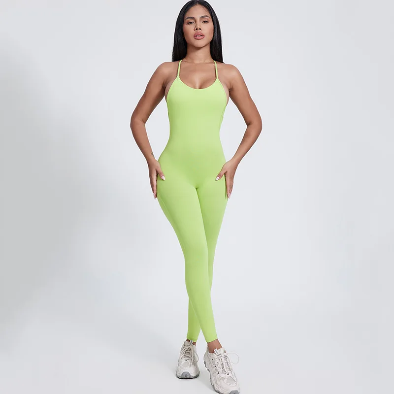 Solid Color Gym Yoga Set Fitness Bra Sport Suit Comprehensive Training Women Sportwear Cross hollow back bodysuit fitness wear