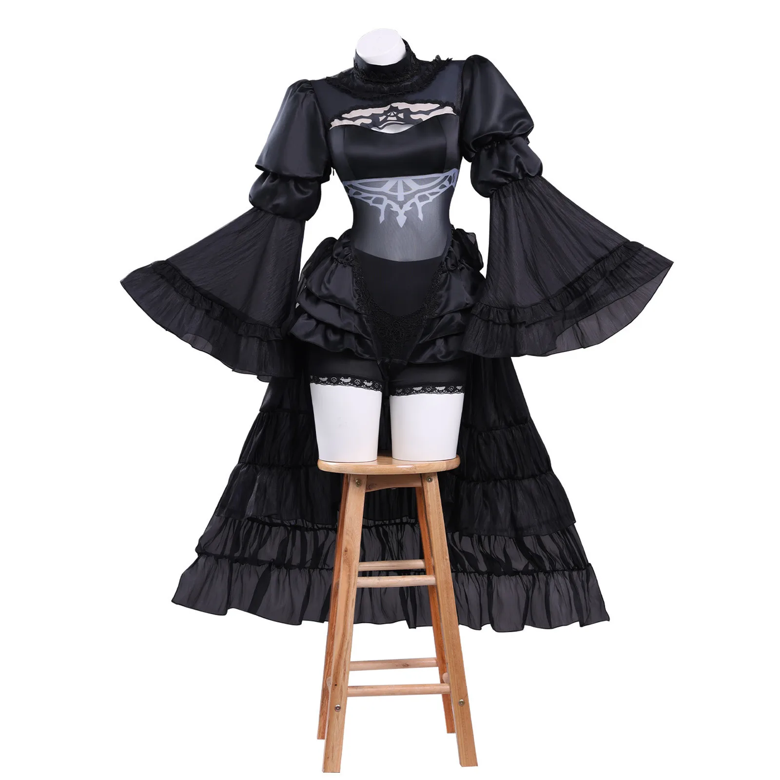 

2B Wedding Dress Cosplay Costume Black Bride Lolita Dress Full Set Anime Game halloween christmas Outfit for Women