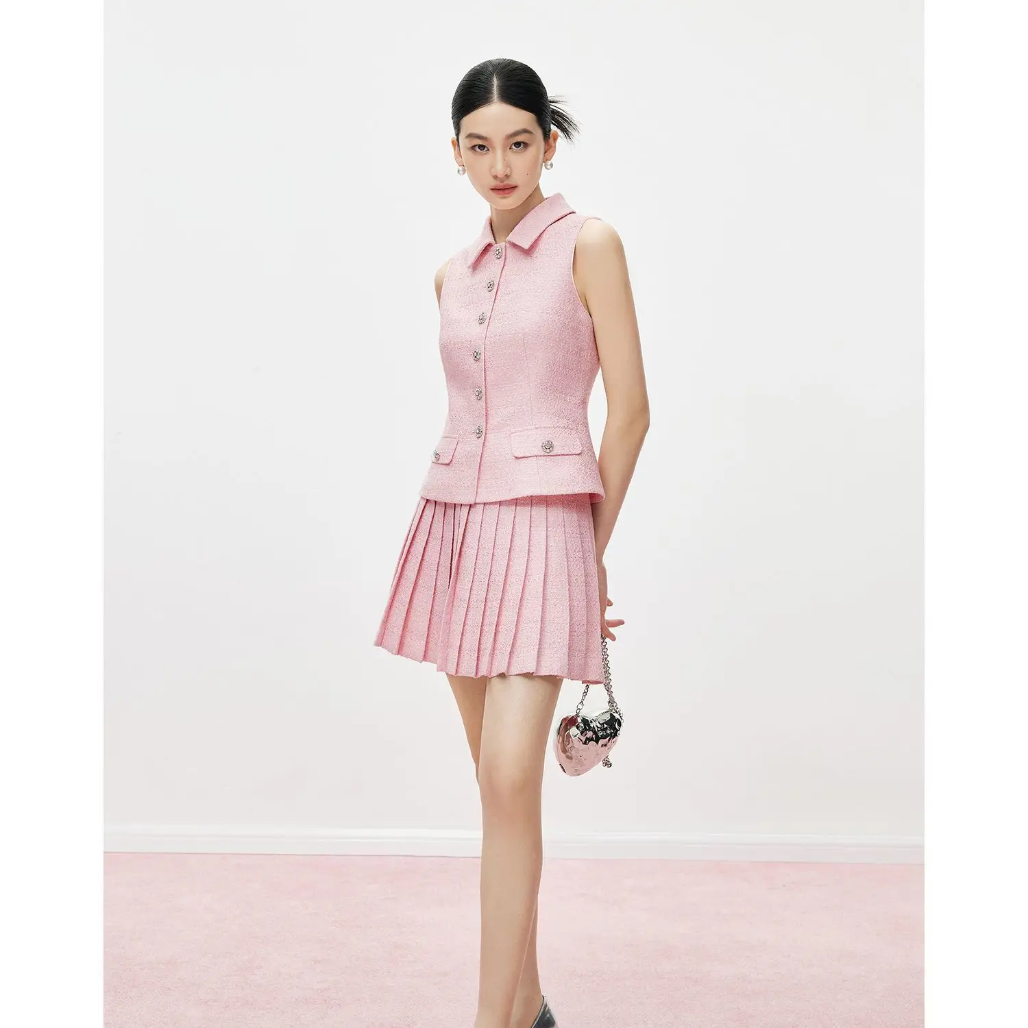 Frence Fashion Donna Giacche rosa Gilet Colletto rovesciato Polo Cappotti con risvolto Primavera Estate Dolce Office Lady Fashion Abiti da festa