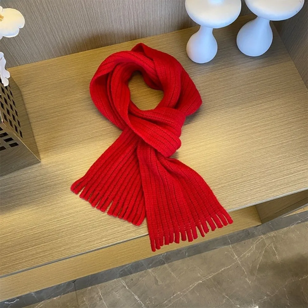 New Tassel Neck Warmer Coldproof Windproof Knitted Scarf Solid Color Knitted Shawl Gift