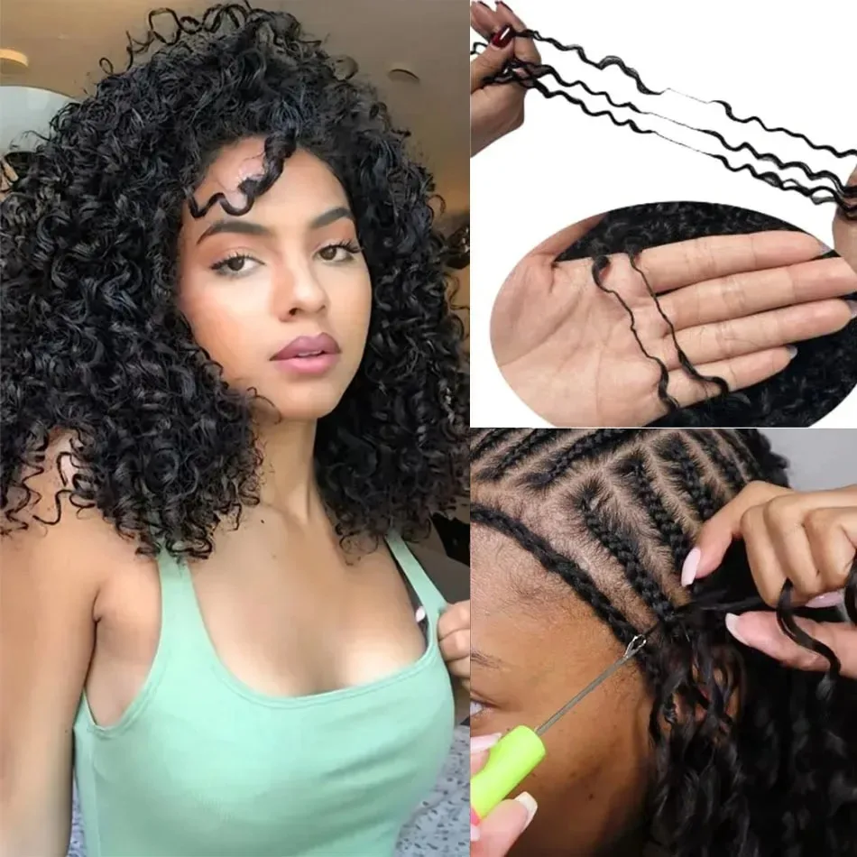 اللوالب الصغيرة مجعد ريشة الكروشيه الشعر جديلة شعر مستعار بشري Knotless غير مرئية قبل فصلها عابث تجعيد الشعر الكروشيه الشعر #1