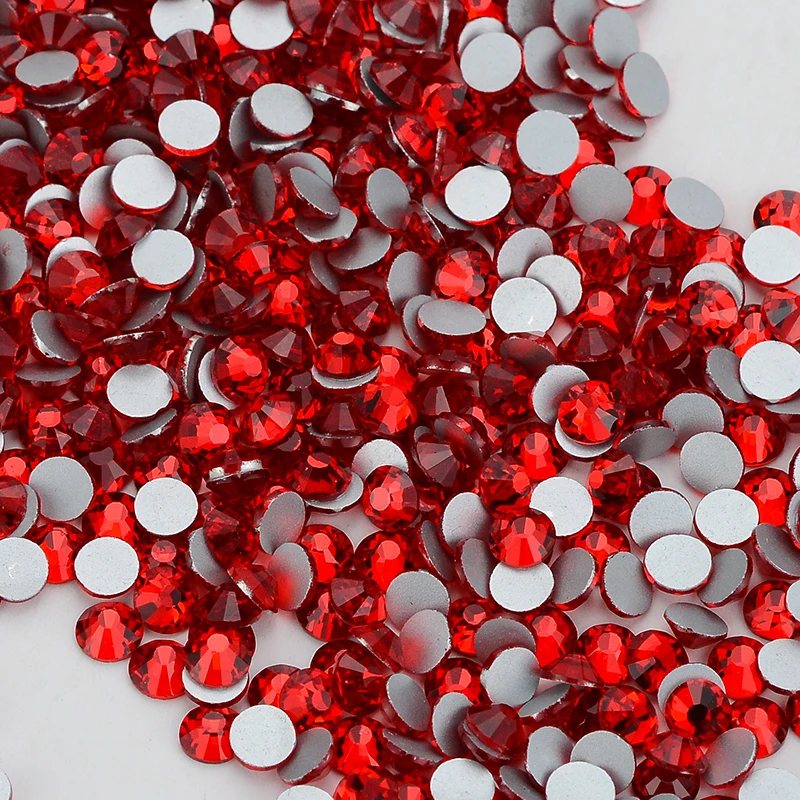 SS6-SS30 Red Glass Flatback Rhinestone Multi Color Glitter Round Stones Rhinestones for DIY Nail Art Fabric Clothing Decorating