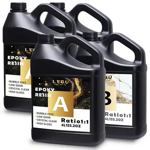 Kit de Resina Epóxi LEQU de 8 Litros, Grande Capacidade, Sem Bolhas, Resina Transparente de Cura Rápida, Resina de Alto Brilho em Duas Partes. Adequado para revestimentos, bancadas, tampos de mesa, artesanato em resina e joias.