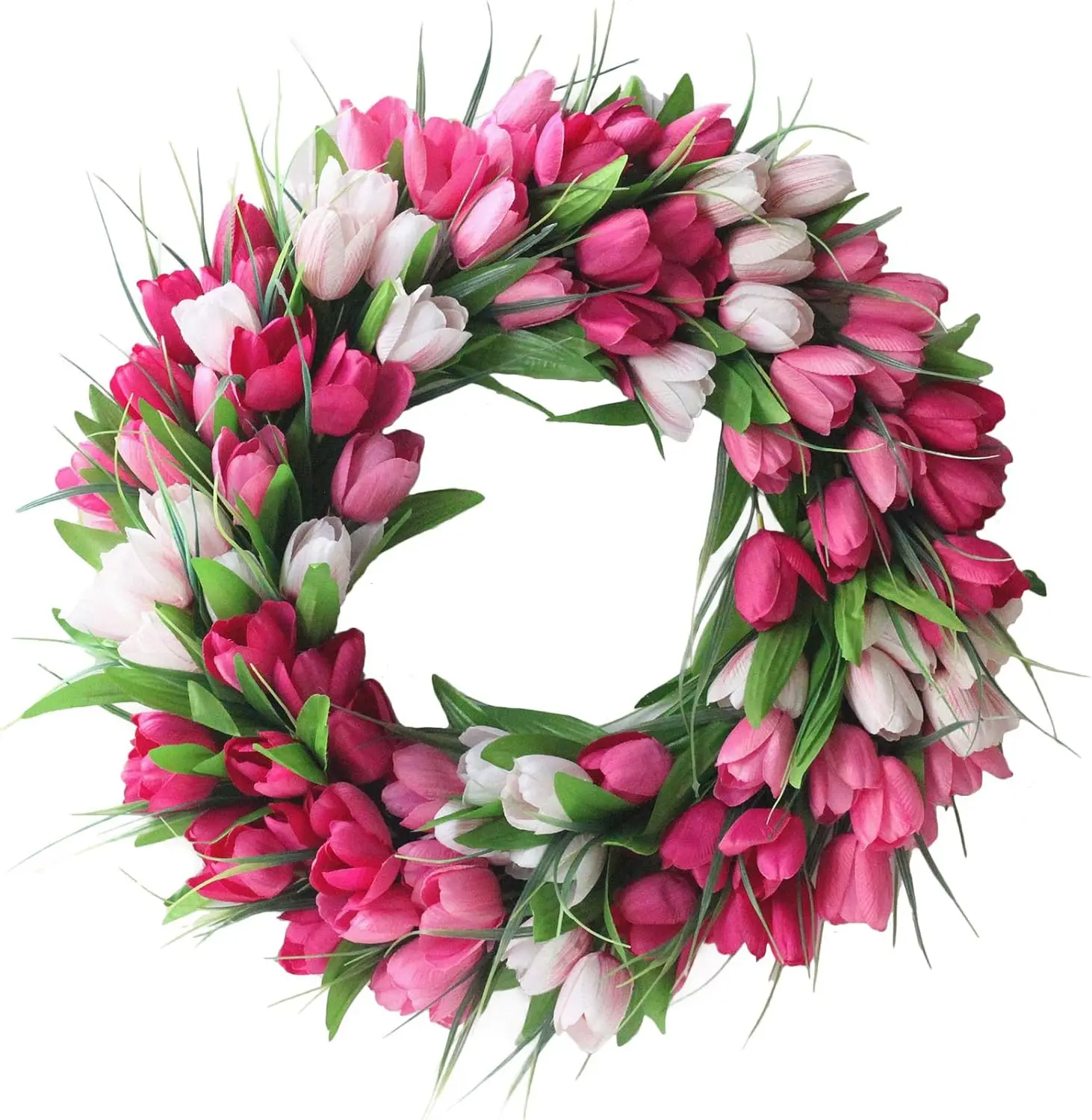 20inch Tulip Artificial Wreath, Front Door Decorative Artificial Flowers, Wedding Party Fake Flower Rattan, Valentine's Day Gift