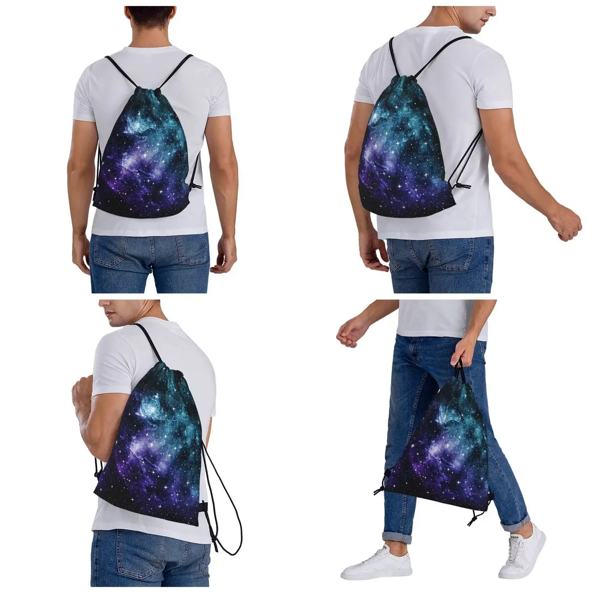 Teal Purple Galaxy Nebula Dream Backpacks Fashion Drawstring Bags Sports Bag Book Bags for Travel Students