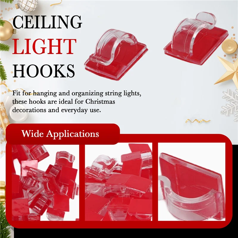 Hooks For Outdoor String Lights Clips 50 Pack Clips Clear Light Hook With 50 Waterproof Adhesive Backing For Lamp-ABQU