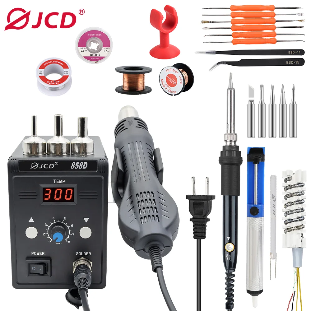 

JCD Hot Air Gun 858D BGA Rework Soldering Station Heat Gun 220V 700W Hair Dryer For Soldering SMD SMT Welding Repair Tools Set