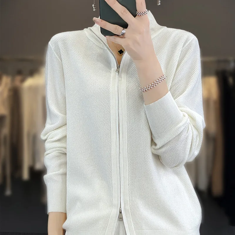 2023 New Cashmere Cardigan Sweater Women Zipper Cashmere Cardigan Long Sleeve Knitted Autumn Winter Outwear