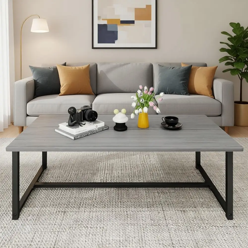 

Журнальный столик, обычный центральный или гостиный стол, деревянная столешница с металлическими элементами, современный дизайн, простая сборка, серый