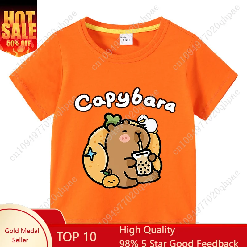 

Children Cotton T-shirt Kids Capybara T-shirt 3-10Years Child Boys Cute Capibara Round Neck Tops Tee Kids Clothes For Summer