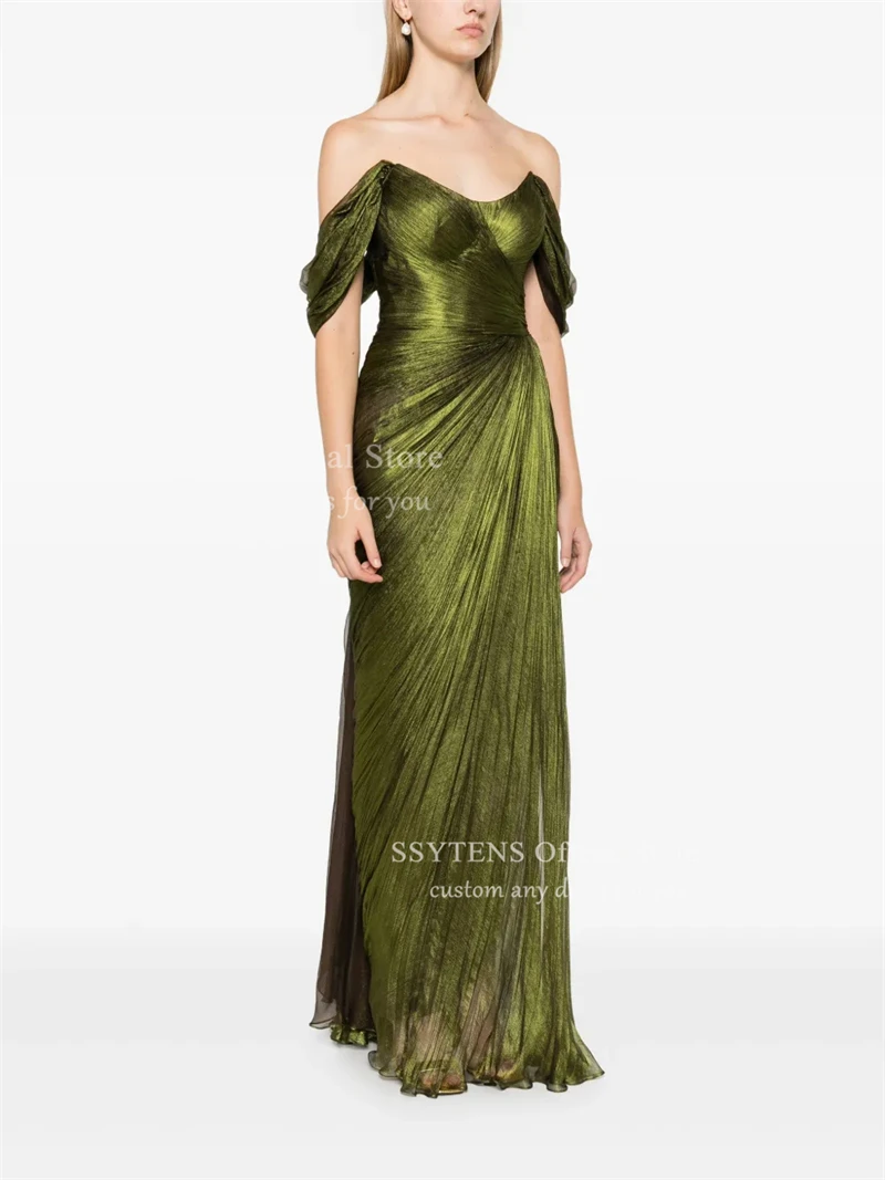 SSYTENS Elegant Green Long Evening Dresses Sleeveless Pleat Mermaid Prom Gown Silk Satin Formal Occasion Prom Dresses Customized