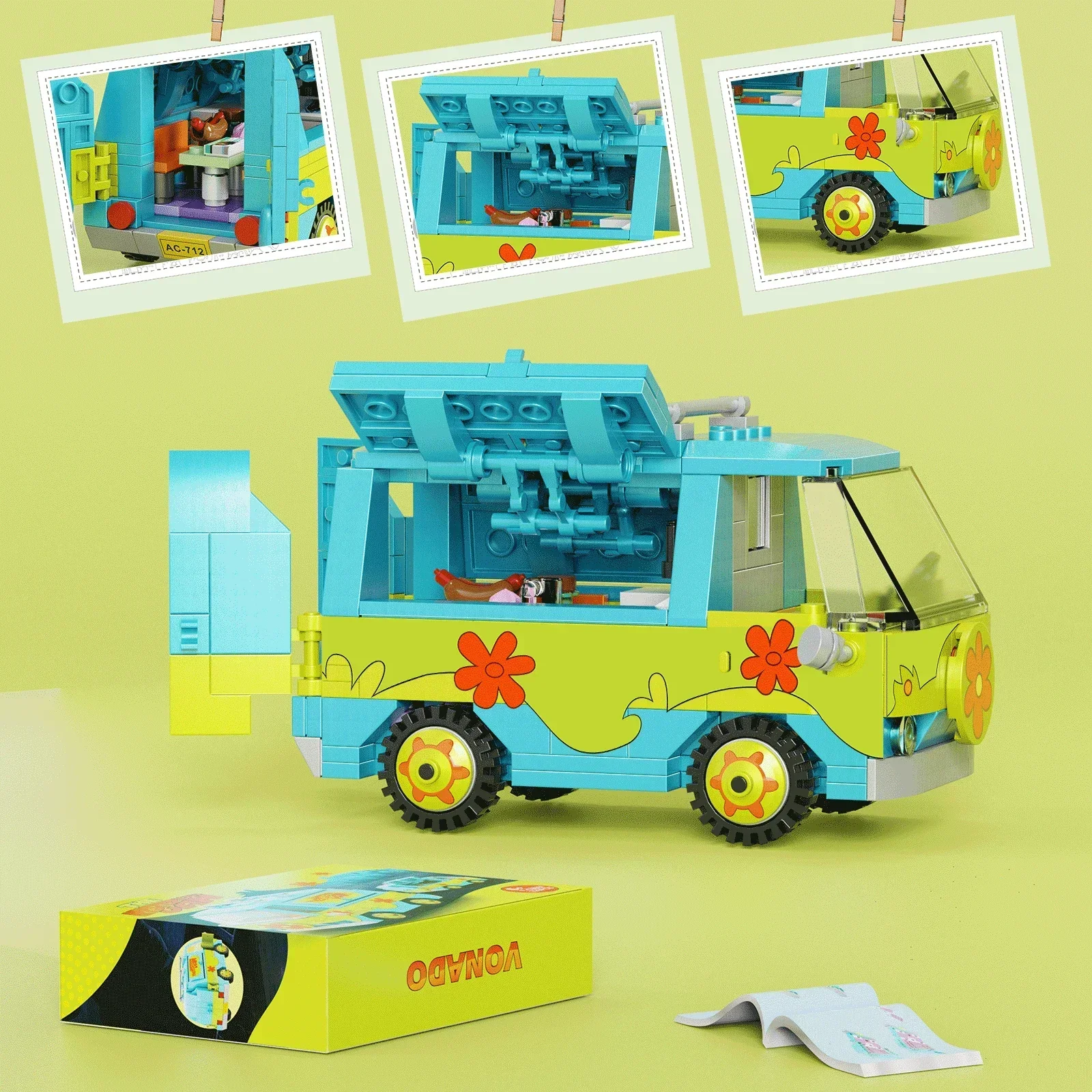 Educational Children's Toy Car Building Blocks MOC Scoobyed artoon Panel Van Vehicle Small Particle Assembly Model Kids Toy Gift