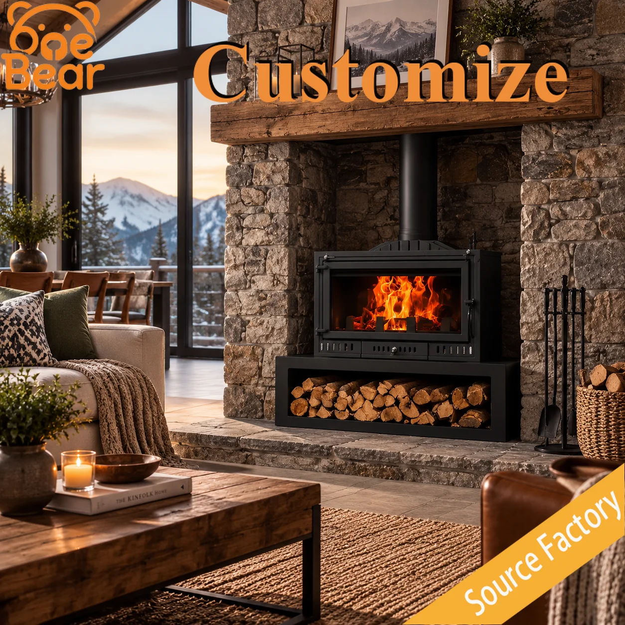 Customizable Embedded Wood Burning Fireplace European Real Fire Iron Heater With Chimney Accessories For Vintage Farmhouse Decor