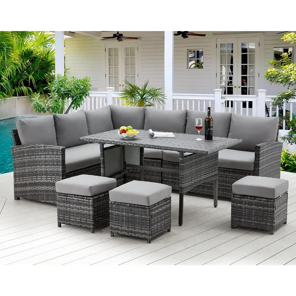 Juego de muebles de Patio para exteriores, mesa y silla de comedor, conjunto de conversación de mimbre para todo tipo de clima