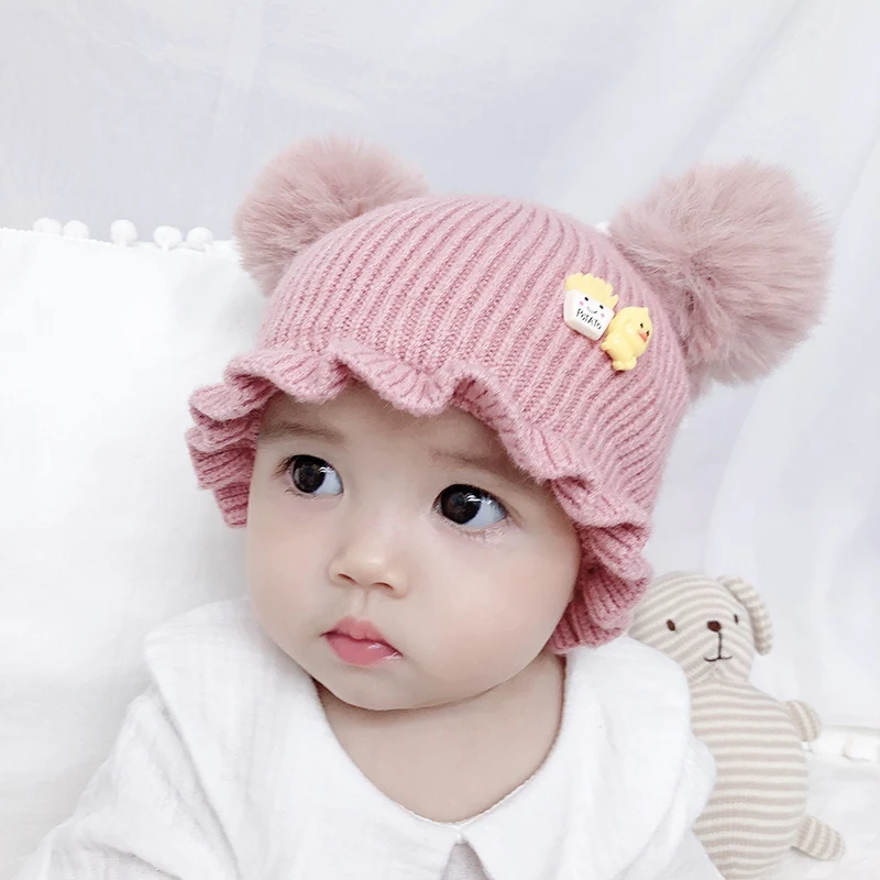 New Children\'s Hair Ball Cap Boys And Girls Universal Cap Baby Newborn Knitted Hat Baby Baby Soft Warm Child Hat 0 to 24 months