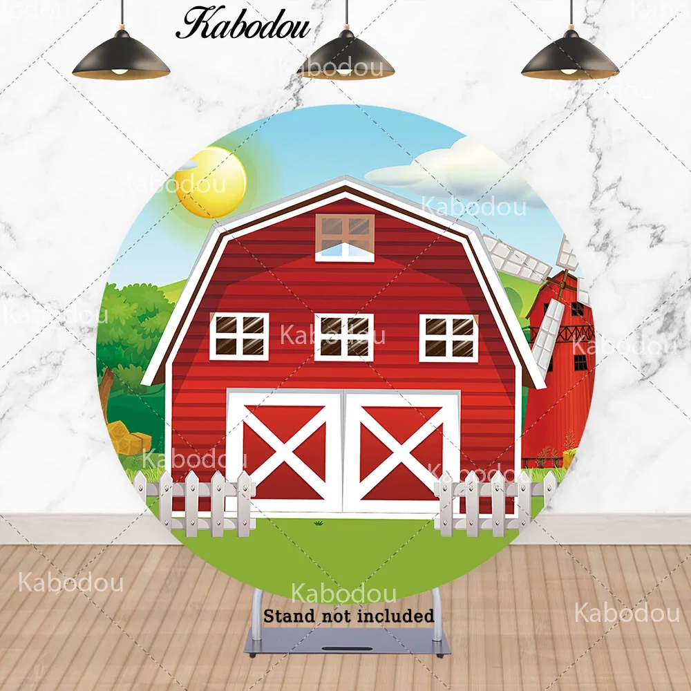 Kabodou Farm Theme Circle Photo Backdrop Cover For Kids Birthday Party Decoration Cute Animals Round Photography Background