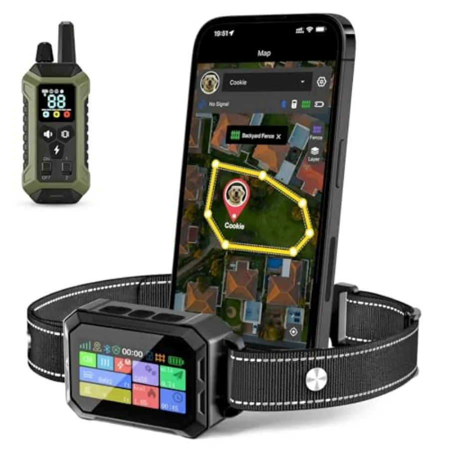 

GPS Wireless Dog Collar Fence System - No Monthly Fee App Control, Custom Polygon Boundary and Remote Training, Free Phone Trac