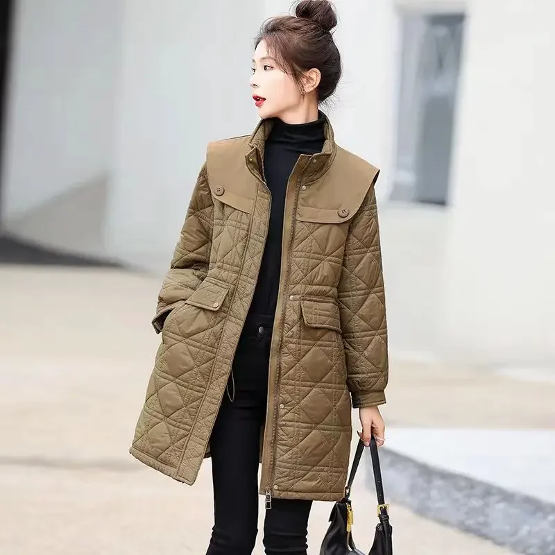 New Women's Down Cotton Coat 2024 Autumn Winter Mid-Length Frivolous Ringer Cotton Jacket Fashion The Waist Outerwear