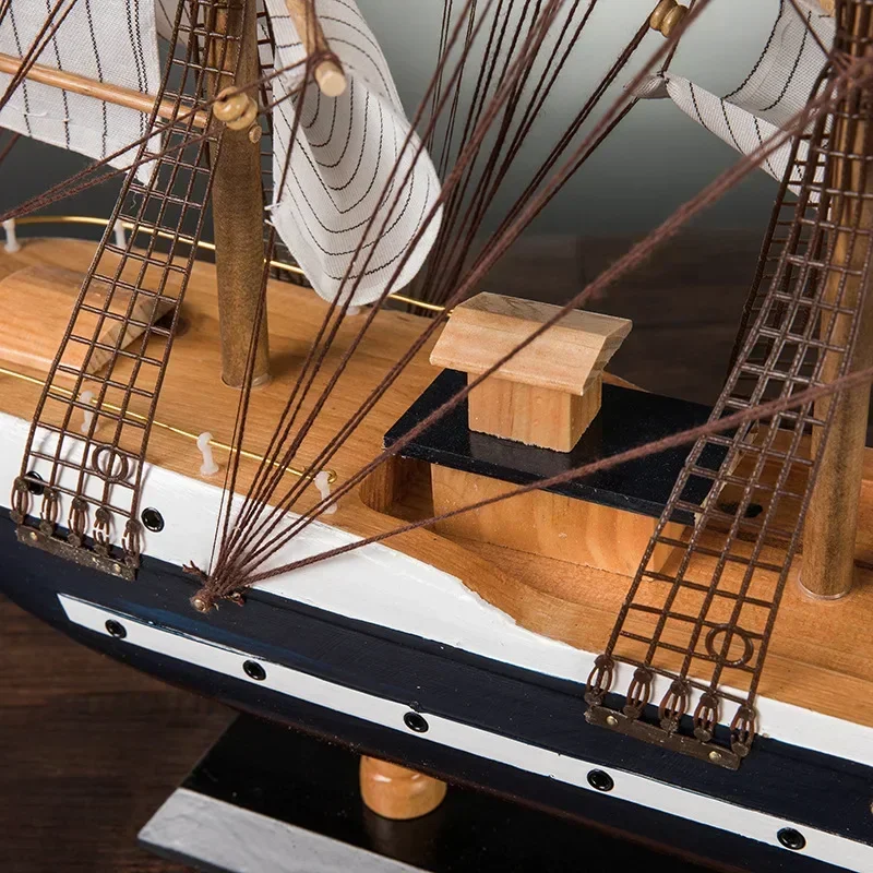 [Geassembleerd] 80Cm Grote Houten Zeilboot Model Ambachtelijk Speelgoed Zeilboot 3d Schip Mediterrane Huisdecoratie Nieuwe Slang Cadeau Aan Vriend