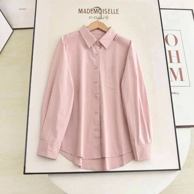 

Повседневный свободный хлопковый женский розовый свободный крой, дышащий длинный све, однотонный осенний топ Faion