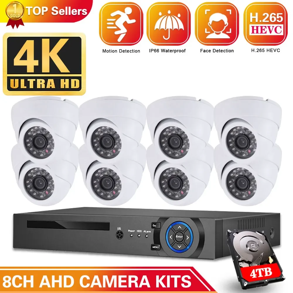 

H.265 + 8CH 4K Ultra HD CCTV DVR Kit Oudtoor 8.0MP Dome система камер домашней безопасности IP66 водонепроницаемый комплект видеонаблюдения P2P