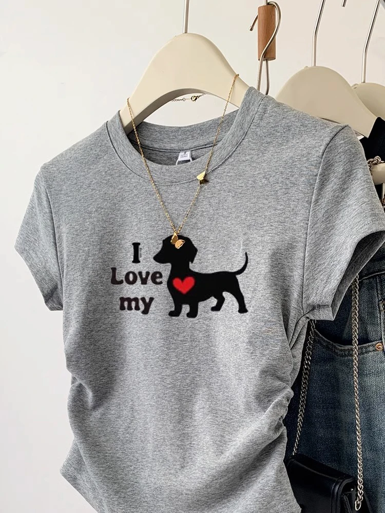 Camiseta de manga corta con cuello redondo para mujer, novedad de verano, camisetas ajustadas para chica picante, camiseta informal versátil de Color sólido