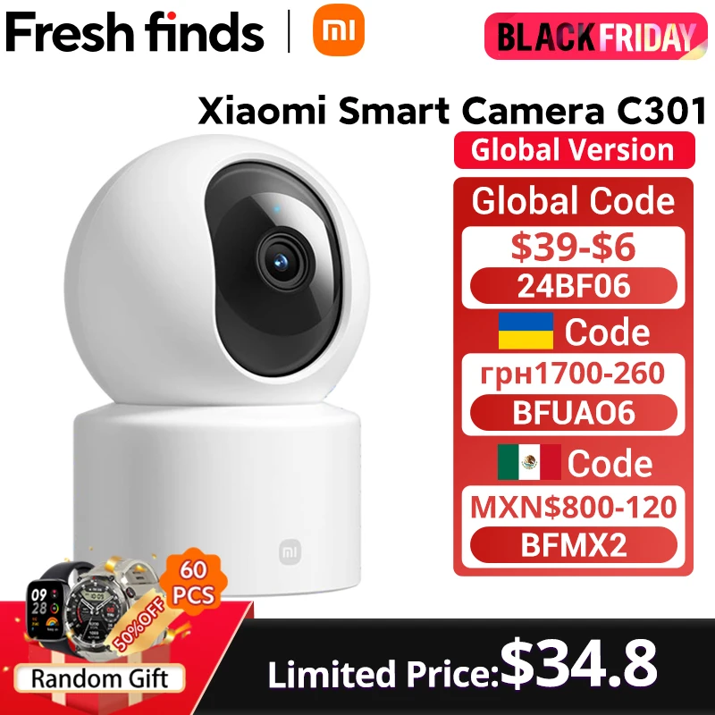 [World Premiere] Global Version Xiaomi Smart Camera C301 Infrared Night Vision Human Detection Low light full-color 3 Megapixels