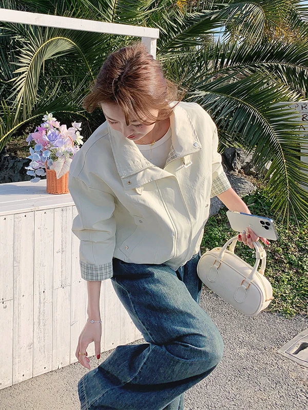 

Повседневная женская куртка в клетку с пэчворком, новинка ранней весны-осени 2025, корейский стиль, омолаживающий эффект