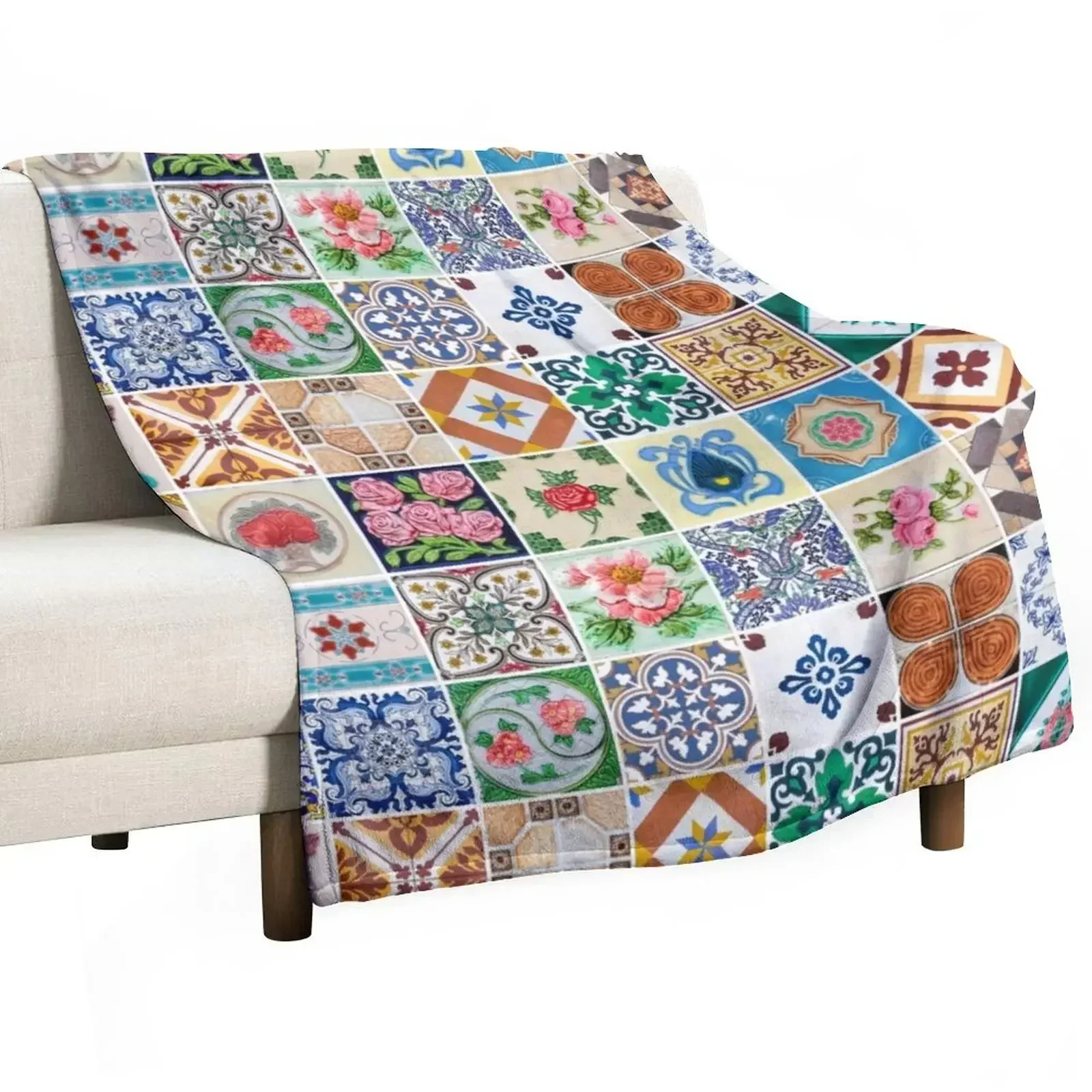 Colorful Azulejo Decorative Lisbon Tile Mural Pattern Throw Blanket Baby Giant Sofa Blankets