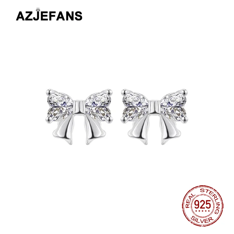 

AZJEFANS 925 Sterling Silver Cute Bow Stud Earrings Fine Jewelry